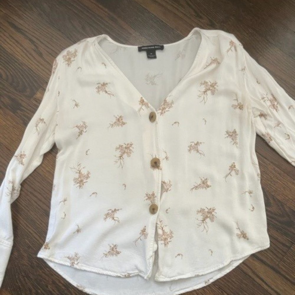 Something Navy Pretty Button Down V-Neck Shirt Xs - image 1